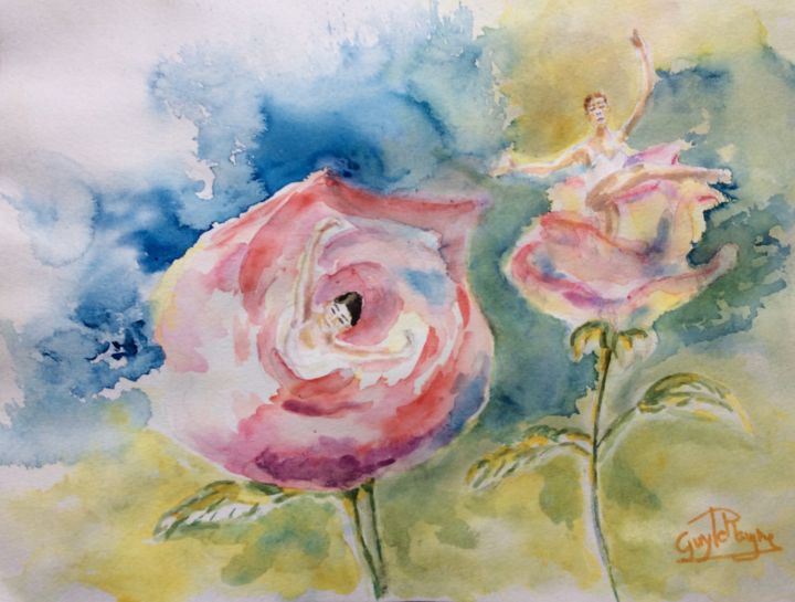 Painting titled "les danseuses au cœ…" by Guyle Rayne, Original Artwork, Watercolor