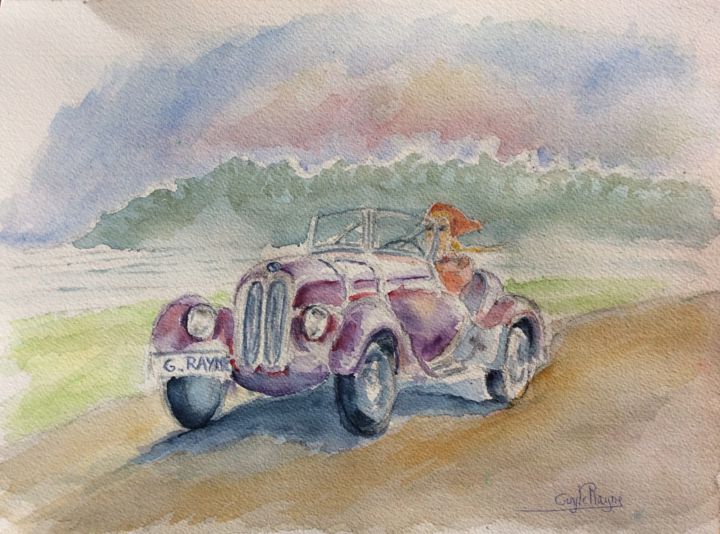 Peinture intitulée "Bmw 328 annėe 1936" par Guyle Rayne, Œuvre d'art originale, Aquarelle