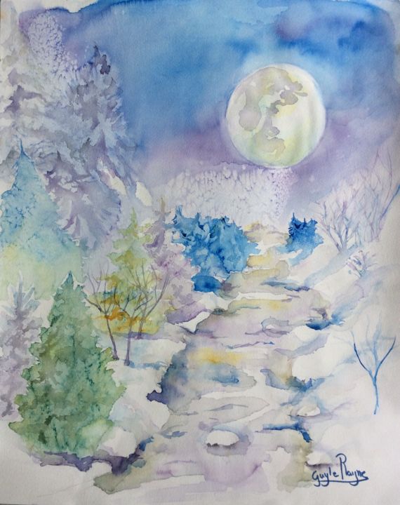 Peinture intitulée "clair de lune sur u…" par Guyle Rayne, Œuvre d'art originale, Aquarelle