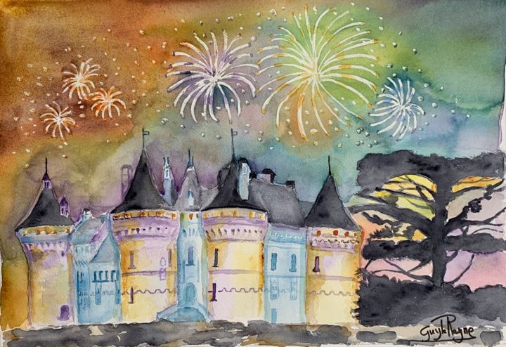 Painting titled "Chaumont-sur-Loire…" by Guyle Rayne, Original Artwork, Watercolor