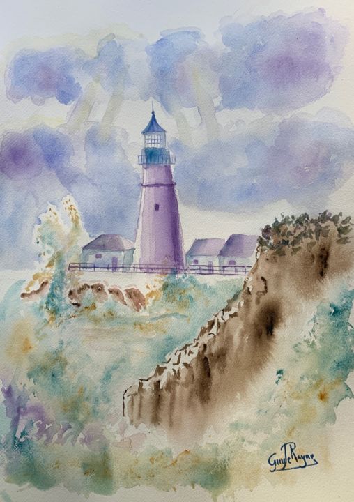 Schilderij getiteld "Plein phare" door Guyle Rayne, Origineel Kunstwerk, Aquarel