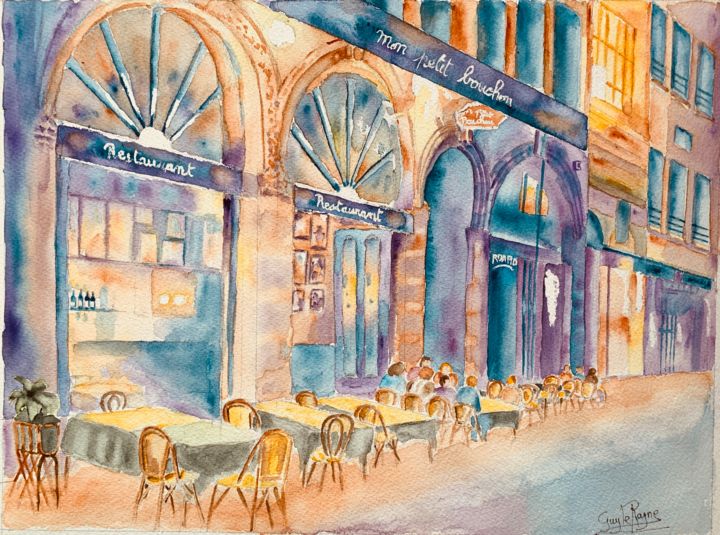 Painting titled "Lyon, capitale de l…" by Guyle Rayne, Original Artwork, Watercolor