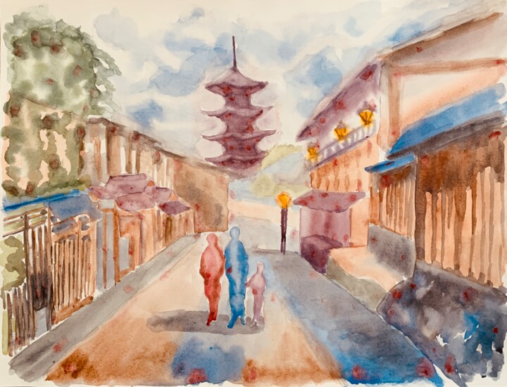 Картина под названием "Kyoto" - Guyle Rayne, Подлинное произведение искусства, Акварель