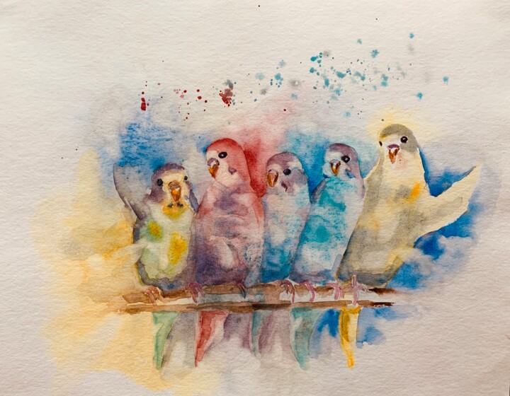 Peinture intitulée "Le langage d’oiseau…" par Guyle Rayne, Œuvre d'art originale, Aquarelle