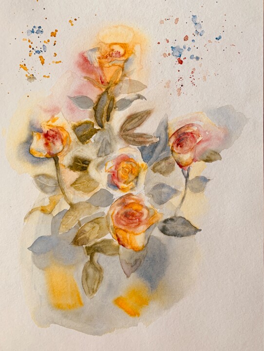 Peinture intitulée "Des roses couleur s…" par Guyle Rayne, Œuvre d'art originale, Aquarelle