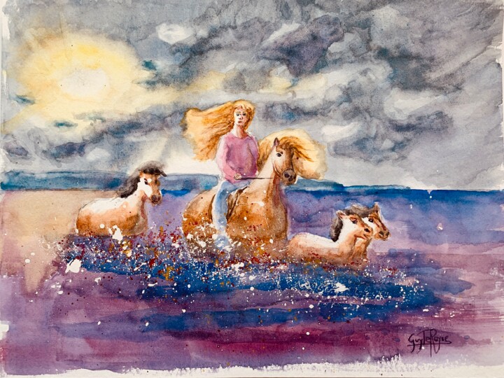 Peinture intitulée "Chevauchée" par Guyle Rayne, Œuvre d'art originale, Aquarelle