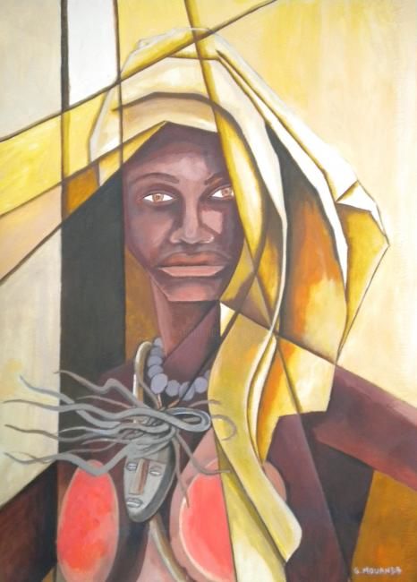 Painting titled "Woman with the veil" by Guy Mouanda, Original Artwork