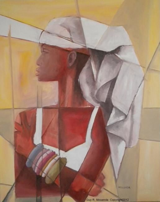 Painting titled "The girl in white" by Guy Mouanda, Original Artwork