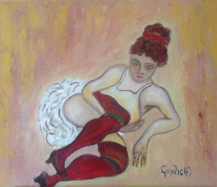 Peinture intitulée "Nue aux bas rouges" par Guyrichd, Œuvre d'art originale