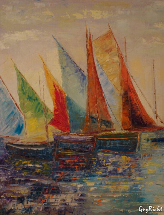 Peinture intitulée "marine-2-bateaux-an…" par Guyrichd, Œuvre d'art originale, Huile