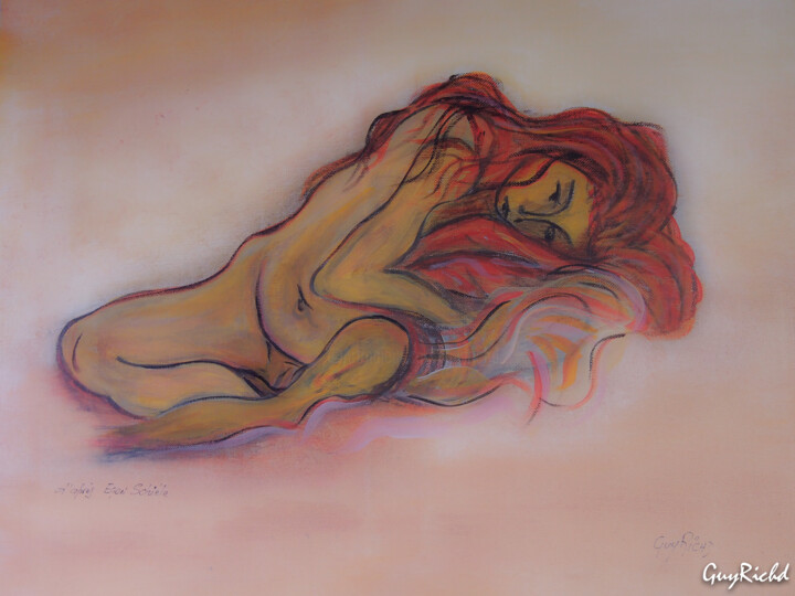 Malarstwo zatytułowany „Fille-aux-cheveux-r…” autorstwa Guyrichd, Oryginalna praca, Akryl