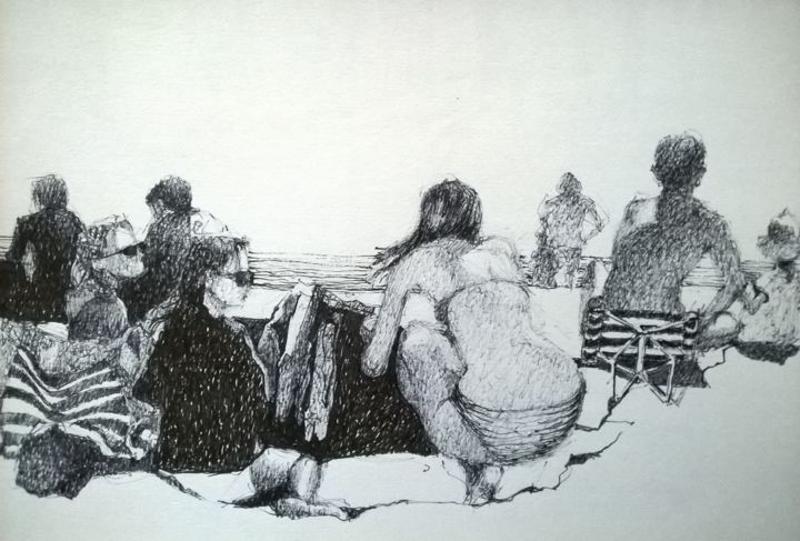 Etude Dun Groupe De Personnes Sur La Plage Drawing By