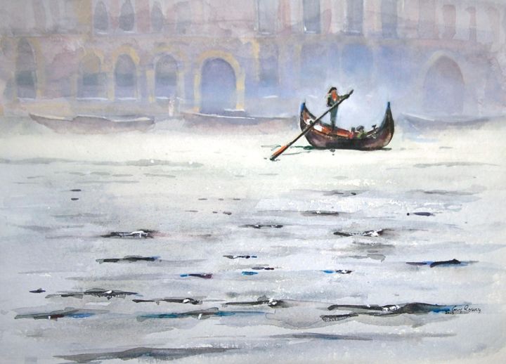 Painting titled "En traversant le Gr…" by Guy Rossey, Original Artwork, Watercolor