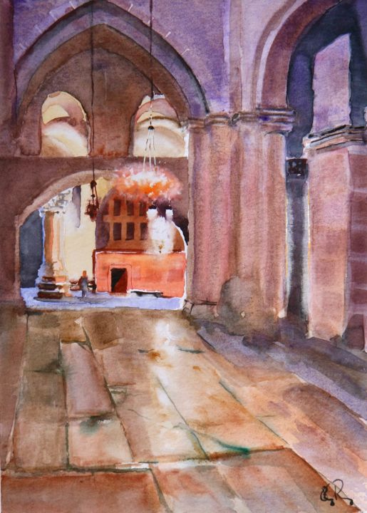 Painting titled "Les arches" by Guy Rossey, Original Artwork, Watercolor