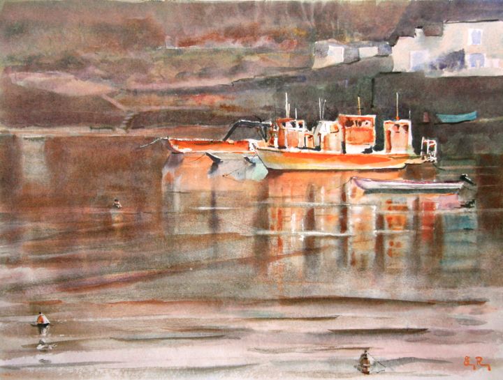 Peinture intitulée "The Bay of Le Logeo…" par Guy Rossey, Œuvre d'art originale, Aquarelle