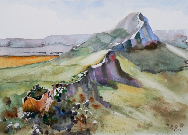 Painting titled "Pic st Loup" by Guy Rossey, Original Artwork, Watercolor