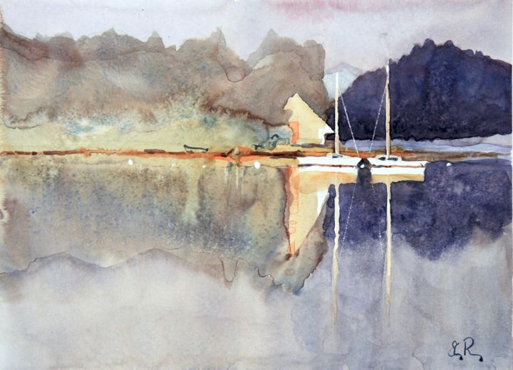 Malerei mit dem Titel "La baie du Lindin" von Guy Rossey, Original-Kunstwerk, Aquarell