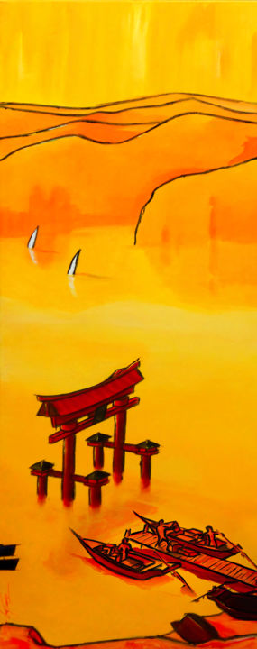 Peinture intitulée "Tokyo, jaune tripty…" par Guy Terrier, Œuvre d'art originale, Acrylique
