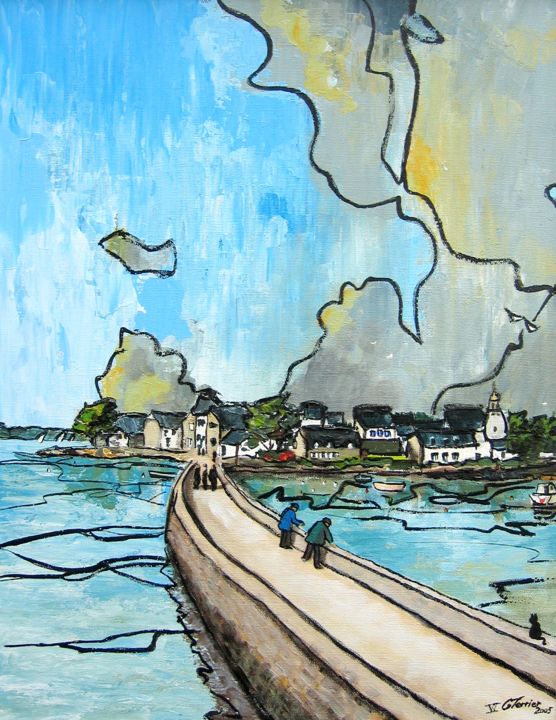 Painting titled "Le village de Saint…" by Guy Terrier, Original Artwork, Acrylic