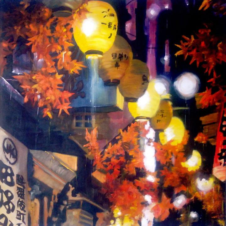 Painting titled "Tokyo, une allée au…" by Guy Terrier, Original Artwork, Acrylic