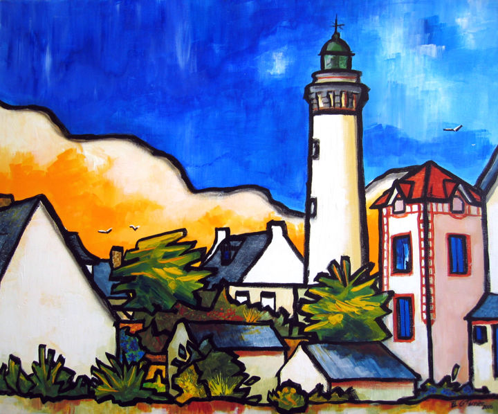 Malerei mit dem Titel "Quiberon, le phare…" von Guy Terrier, Original-Kunstwerk, Acryl