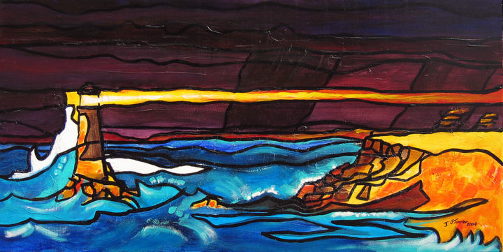 Painting titled "Un phare dans la te…" by Guy Terrier, Original Artwork, Acrylic