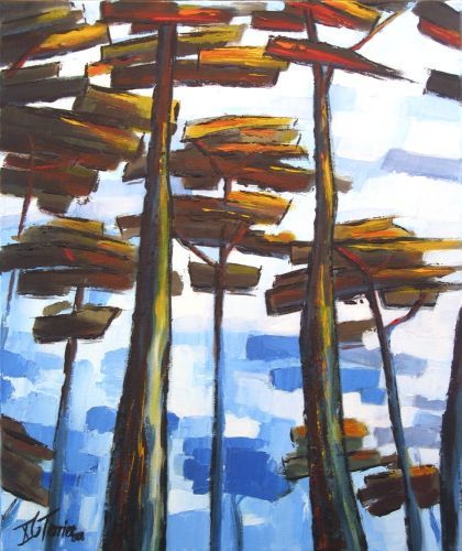 Malarstwo zatytułowany „Sous les pins, bleu” autorstwa Guy Terrier, Oryginalna praca, Olej
