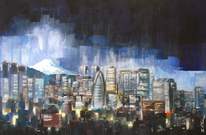 Peinture intitulée "Tokyo, Shinjuku les…" par Guy Terrier, Œuvre d'art originale, Acrylique