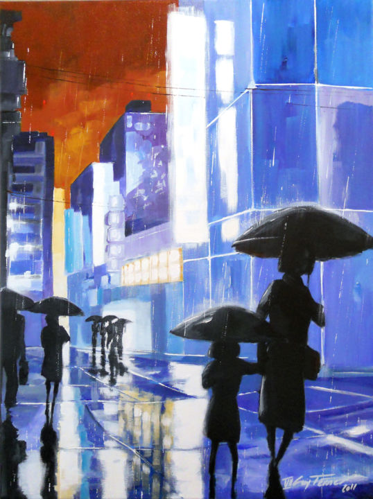 Painting titled "Tokyo, Shinjuku la…" by Guy Terrier, Original Artwork, Acrylic Mounted on Wood Stretcher frame