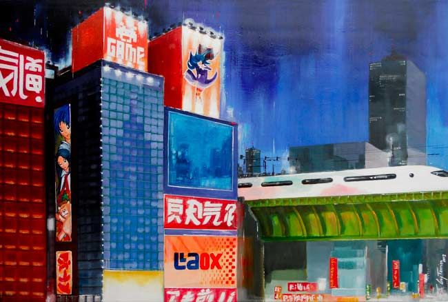Painting titled "Tokyo Akihabara" by Guy Terrier, Original Artwork