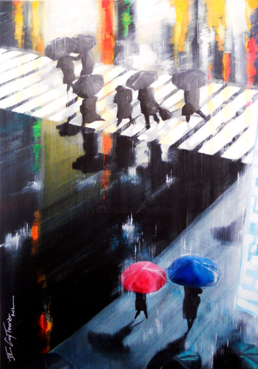 Pintura intitulada "Tokyo, lueurs et pi…" por Guy Terrier, Obras de arte originais, Acrílico