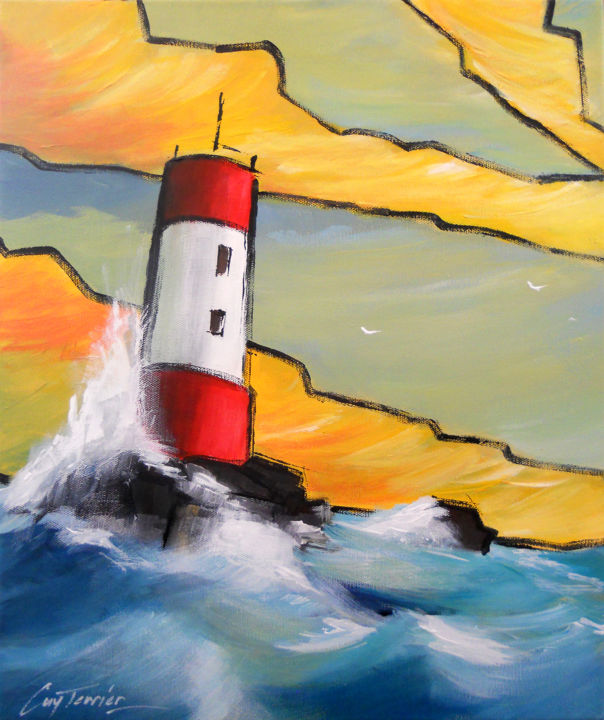 Peinture intitulée "Hoedic, balise" par Guy Terrier, Œuvre d'art originale, Acrylique