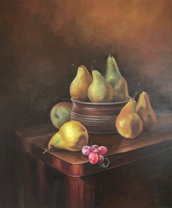 Painting titled "Pears still life" by Guzel Min, Original Artwork, Oil