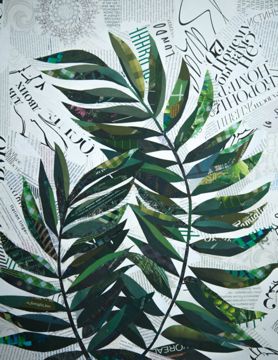 Collages titled "Пальмовые листья" by Guzel Khusnutdinova, Original Artwork, Collages