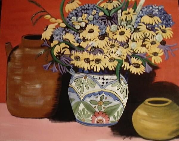 Painting titled "Flower and Vases" by Velma Gomez, Original Artwork, Oil