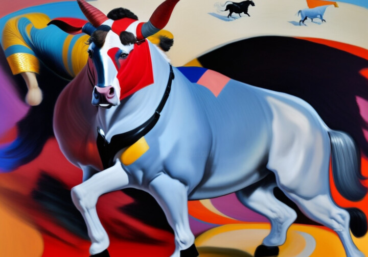 Arts numériques intitulée "Course de taureau (…" par Gvilmer, Œuvre d'art originale, Image générée par l'IA