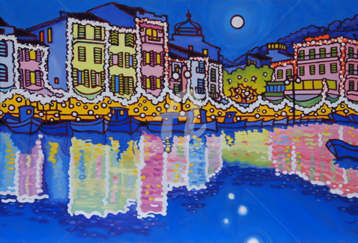 Painting titled "Noël à Cassis" by Gwendoline Pieters, Original Artwork, Oil Mounted on Wood Stretcher frame