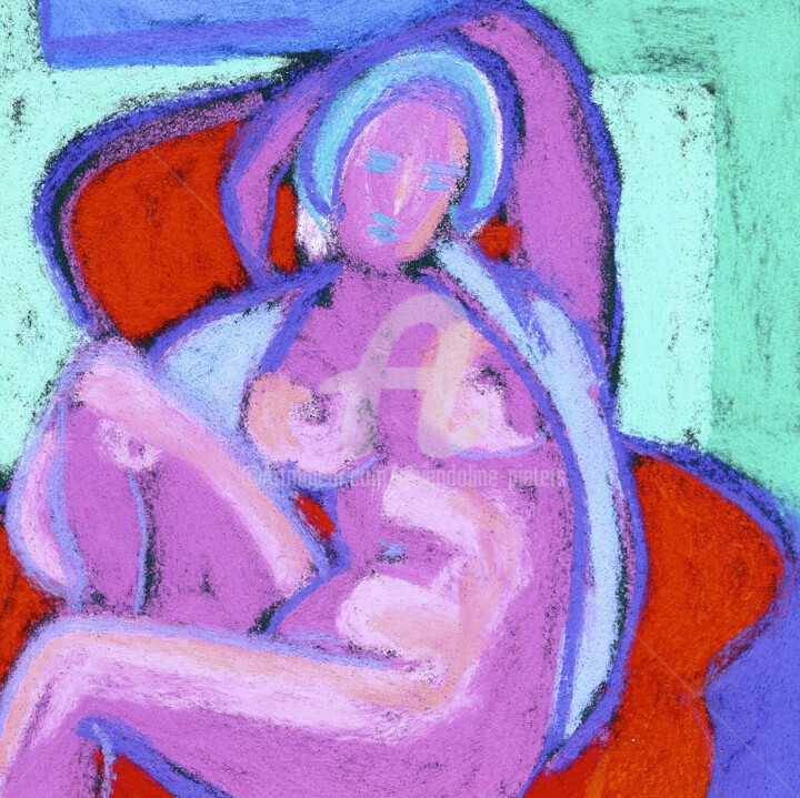 Pintura titulada "Nu au fauteuil rouge" por Gwendoline Pieters, Obra de arte original
