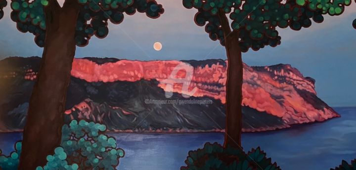 Peinture intitulée "Entre les pins, le…" par Gwendoline Pieters, Œuvre d'art originale, Huile Monté sur Châssis