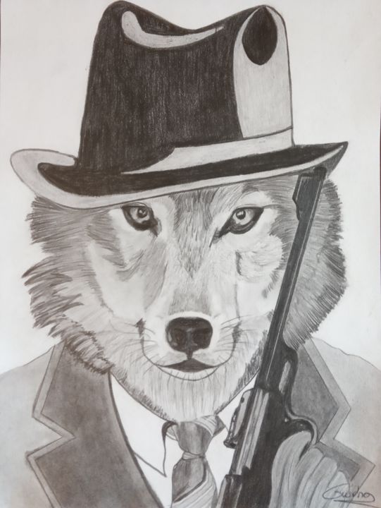 图画 标题为“Le loup, agent secr…” 由Gwenolee Mahe, 原创艺术品, 铅笔
