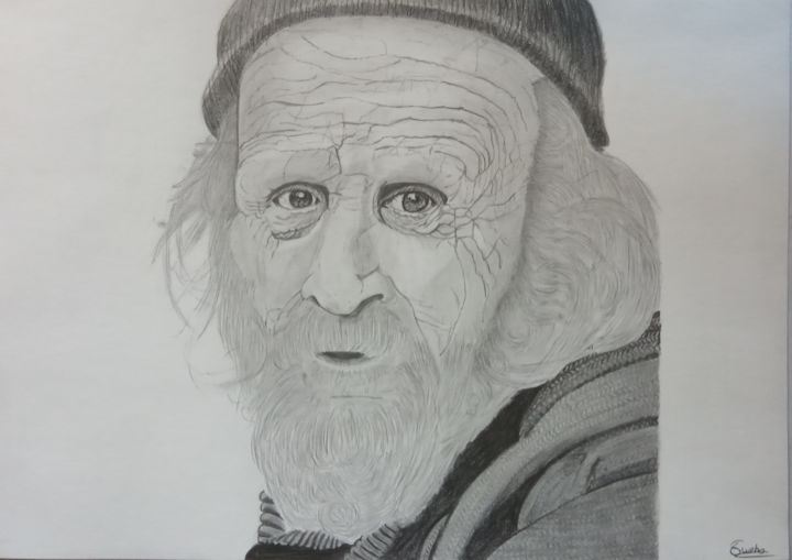 Dessin intitulée "Le vieil homme qui…" par Gwenolee Mahe, Œuvre d'art originale, Crayon