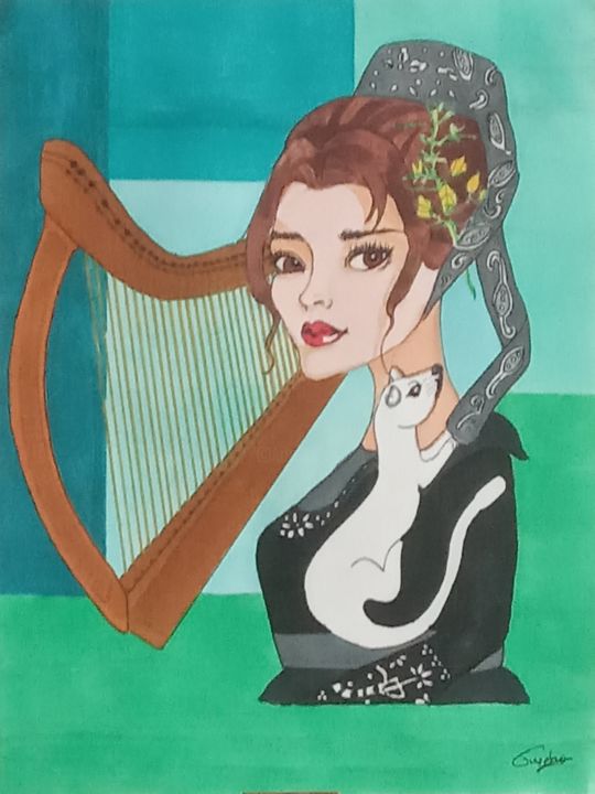 Рисунок под названием "Une "geisha " breto…" - Gwenolee Mahe, Подлинное произведение искусства, Карандаш
