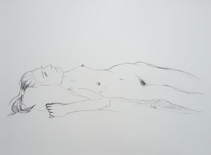 Drawing titled "Dessin nu feminin f…" by György Acs, Original Artwork, Charcoal