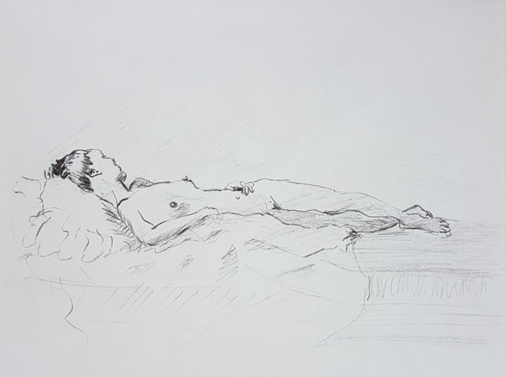 Disegno intitolato "Dessin nu féminin a…" da György Acs, Opera d'arte originale, Carbone