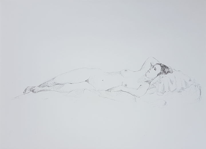 Dessin intitulée "Dessin nu féminin s…" par György Acs, Œuvre d'art originale, Fusain