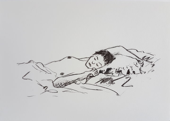 Dessin Nu Féminin Couché Sur Coussin Fusain Drawing By