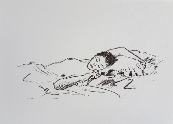 Drawing titled "Dessin nu féminin c…" by György Acs, Original Artwork, Charcoal