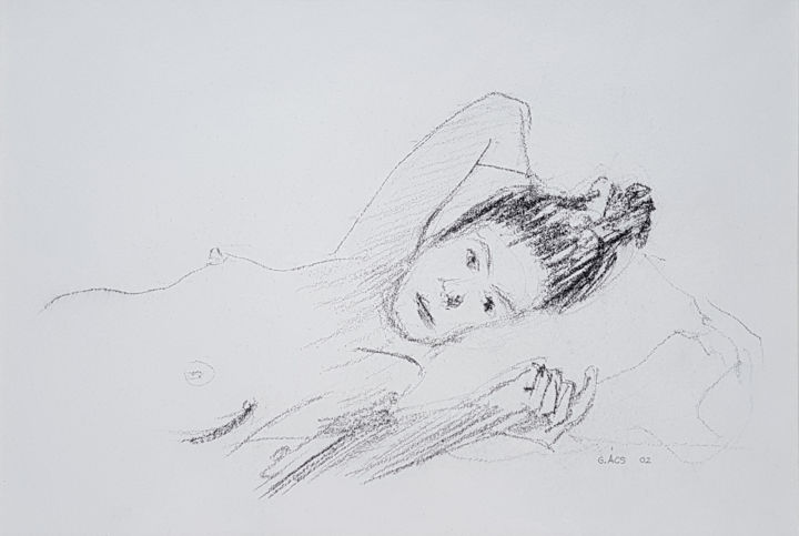 Dessin intitulée "Dessin nu féminin f…" par György Acs, Œuvre d'art originale, Craie