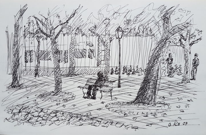 Drawing titled "Dessin Parc des Bas…" by György Acs, Original Artwork, Marker