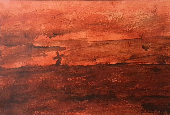 「Moulin dans paysage…」というタイトルの絵画 György Acsによって, オリジナルのアートワーク, アクリル